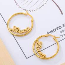 1 Pair Stainless Steel Custom Name Earrings Personalized Big Nameplate Handmade Jewelry For Women Girls Round Circle Oorbellen 2024 - buy cheap