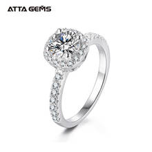 Attagemas 100% 925 prata esterlina 1.0ct 6.5mm d cor halo moissanite anéis com pedras laterais para jóias de noivado feminino 2024 - compre barato