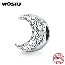 Wostu Genuine 925 Sterling Silver CZ Oxidized silver Vine & Moon  Original Charm for Brand Female DIY Jewelry make SCC1604 2024 - buy cheap