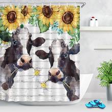 Cortina de chuveiro em aquarela, cortina de banheiro com tecido de girassol, de animais de fazenda e flores, de madeira estilo rústico 2024 - compre barato