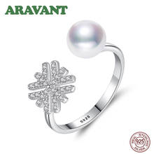 Anillos de perlas naturales de copo de nieve para mujer, joyería de plata de ley 925, anillo ajustable abierto de perlas de agua dulce de 7MM 2024 - compra barato