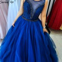 Dubai Blue A-Line Sleeveless Design Evening Dresses Beading Crystal O-Neck Formal Dress 2021 Serene Hill LA70496 2024 - buy cheap