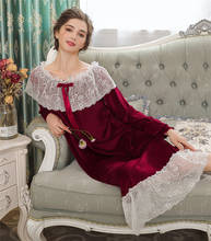 Autumn Women Sexy Velvet Nightgowns Female Winter Fleece Lace Sweet Princess Nightdress Elegant Loose Sleepwear Home Dress 2024 - buy cheap