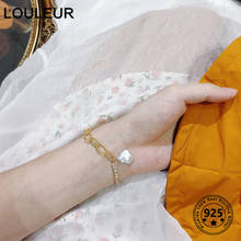 Женский браслет-цепочка Louleur Flash, браслет из стерлингового серебра 925 пробы золотистого цвета с жемчугом в стиле барокко, ювелирное изделие 19 см 2024 - купить недорого
