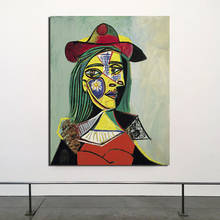 Pablo picasso mulher no chapéu e gola de pele pintura da lona sala estar decoração casa moderna arte da parede pintura a óleo cartazes imagem 2024 - compre barato