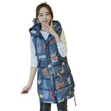 2022 Winter Fashion Ladies Padded Clothes Womens Hooded Sleeveless Vest spring autumn new women Coat Denim Long Waistcoat 2024 - buy cheap