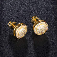 US7 Full Paved Rhinestone Round Stud Earrings Gold Silver Color Iced Out Bling Earring Women Men Fashion Hip Hop Jewelry 2024 - buy cheap