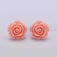 NEW PRETTY 12MM CORAL PINK ROSE FLOWER 925 SILVER STUD EARRINGS 2024 - buy cheap