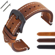 Pulseira de couro genuíno, pulseira vintage de 18 20 22 24mm preta marrom escuro, cinturão de relógio com fivela preta 2024 - compre barato