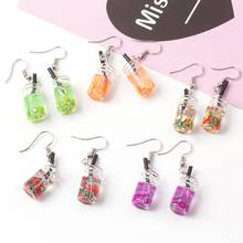 Pendientes colgantes con forma de taza de zumo de fruta para mujer, joyería lateral brillante, 1 unidad 2024 - compra barato