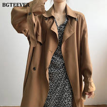 Bgteever casual lapela único breasted trench coat feminino com cinto faixas oversized blusão manga longa feminino outwear topos 2021 2024 - compre barato