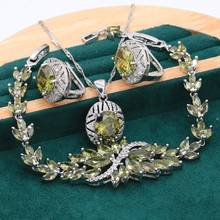 Conjunto de joyería de plata 925 peridoto verde para mujer, pulsera de boda, pendientes de aro, collar, caja de regalo de colgante 2024 - compra barato