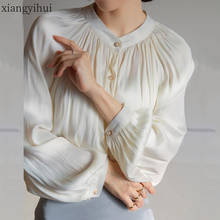 Pearl White Satin Shirt Women Spring Summer Long Sleeve Faux Silk Blouse Female Fashion Ladies Tops Loose Vintage Shirts Blusa 2024 - buy cheap