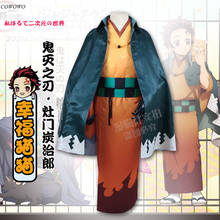 ¡Anime! Demon Slayer: Kimetsu no Yaiba Kamado Tanjirou, uniforme de Kimono con temática de gato feliz, disfraz de fiesta de Halloween para hombres 2024 - compra barato