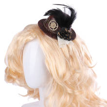 Felt Cosplay Hat Carnival Party Retro Steam Punk Cosplay Bowler Gear Chain Feather Decor Brown Steampunk Round Top Hat 2024 - buy cheap