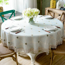 Mantel de lino y algodón con borlas para mesa redonda, mantel de lujo con hojas bordadas para boda, fiesta y hogar 2024 - compra barato