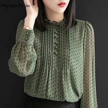 Women Spring Autumn Chiffon Blouses Shirts 2020 Casual Long Sleeve O-Neck Dot Print Tops Elegant Office Shirt 2024 - buy cheap