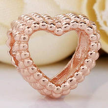 Original Rose Gold Classic Openwork Beaded Love Heart Bead Fit 925 Sterling Silver Charm Bracelet Bangle Diy Jewelry 2024 - buy cheap