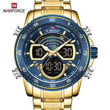 NAVIFORCE роскошные золотые часы для мужчин с двойным дисплеем военные спортивные наручные часы кварцевые цифровые часы водонепроницаемые часы Relogio Masculino 2024 - купить недорого