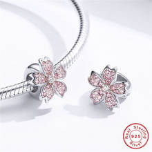 Pulsera de plata 925 Original para fabricación de joyas, cuentas de cerezo de circonita Rosa S925, bonitas flores japonesas de circonia cúbica 2024 - compra barato