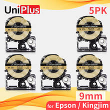 Fita para impressora de ouro uniplus 5pk sm9zw, substituição de kingjim epson, etiqueta de 9mm para epson rotuladora cnc 600p 2024 - compre barato