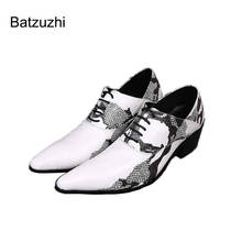 Batzuzhi-Zapatos de moda para Hombre, calzado de vestir de cuero de Punta puntiaguda, estilo británico, negocios, blanco y negro, fiesta 2024 - compra barato