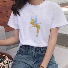 Kawaii Tinker Bell T Shirts Women New Tops Female T-shirt Loose Tshirt Summer Tee White Round Neck Oversized Tshirt 2024 - buy cheap