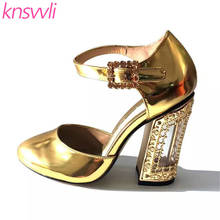 New Gold Carved Hollow Outs High heels Shoes Women Pumps Luxury Chunky Heels Gladiator Sandals Design Party Dance Shoes Woman 2024 - buy cheap