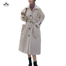 Женское шерстяное пальто Leiouna, ТРАПЕЦИЕВИДНОЕ длинное пальто-парка с отложным воротником и поясом, ветровка на осень 2024 - купить недорого
