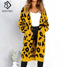 In Stock 2020 Spring Oversize 4XL-6XL Leopard Print Long Cardigans Full Sleeve Pockets Casual Knitting Sweater Outerwear C02701K 2024 - buy cheap