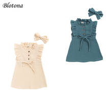 Blotona infantil recém-nascidos meninas babados colete estilo vestido e bandana moda cor sólida botão arco a linha vestido de princesa 6m-4y 2024 - compre barato