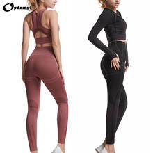 New 2 Piece Set Workout Clothes for Women Sports Bra and Leggings Suit Seamless Long Sleeve Crop Top Vest Gym Athletic Yoga Sets 2024 - buy cheap