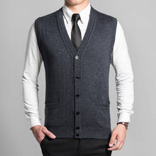 Suéter masculino sem mangas com decote em v, blusão de lã, colete cardigã para homens 2024 - compre barato