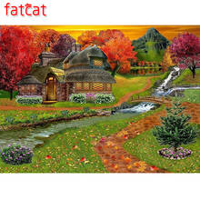 Fatgato 5d faça você mesmo paisagem pintura de diamante completo quadrado redondo broca fantasia chalé bordado imagem decoração de casa ae658 2024 - compre barato