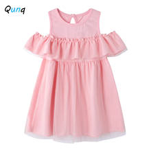 Qunq-vestido de verano para niñas, manga con volantes, malla, dulce, Princesa, Color sólido, disfraz de boda, 2021 2024 - compra barato