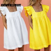 Casual Square Collar Solid Color Women Mini Dress Butterfly Sleeve Ruffle Lovely Dress Summer Loose Pocket Female Beach Dress 2024 - buy cheap