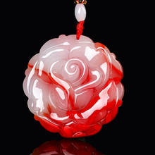 Natural Red White Jade Rose Flower Pendant Necklace Chinese Hand-Carved Charm Jewelry Fashion Accessories Amulet for Men Women 2024 - buy cheap