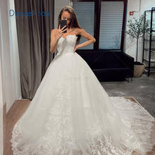 Sweetheart Elegant Lace Wedding Dress 2022 Strapless Chapel Train White Tulle Bridal Dress with Appliques and Lace Edge 2024 - buy cheap