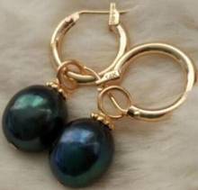 Free Shipping   PERFECT 10-13MM AAA BLACK SOUTH SEA PEARL EARRING 14k/20 GOLD HOOP 2024 - buy cheap