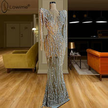 Dubai ilusão manga longa beading vestidos de noite sereia até o chão robe de soiree baile de formatura vestidos de festa 2024 - compre barato