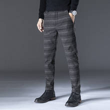 Осень-зима 2020, повседневные штаны, мужские эластичные клетчатые длинные брюки, мужские хлопковые серые черные рабочие штаны, Мужская брендовая одежда 28-40628 2024 - купить недорого