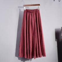 Women's Elegant 16 Color High Waist Elastic Waist Linen Pleated Long Skirts Ladies Slim Casual Skirt Saias New 2019 Summer 2024 - buy cheap