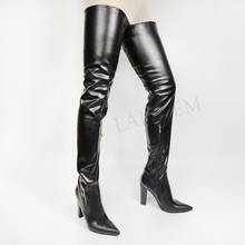 Laigam botas femininas de virilha, botas altas, bloco largo, salto alto, coxa, zíper lateral, sapatos para mulheres, tamanho grande 44 46 47 2024 - compre barato