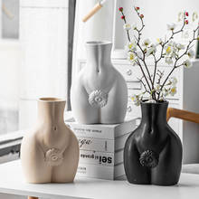 Vaso de cerâmica abstrato feminino, vaso de cerâmica para decoração de casa, acessórios para sala de jantar, arranjo de flores 2024 - compre barato