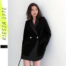 Blazer preto feminino primavera 2020 irregular tarja retalhos femlae jaqueta casaco femme streetwear 2024 - compre barato