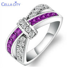 Cellacity Trendy Amethyst Ring for Women Cross shape Gemstones Silver 925 Jewelry Bow Female Accessory Wedding Gift Wholesale 2024 - buy cheap