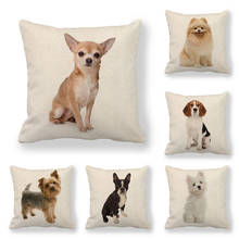 Capa de almofada com design para cachorro, 45cm * 45cm, linho/algodão, capa de almofada para sofá, decoração de casa, travesseiro 2024 - compre barato