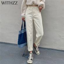 WITHZZ Autumn Winter Women's High Waist Trousers Straight Thin Fleece  Warm Jeans 2024 - buy cheap