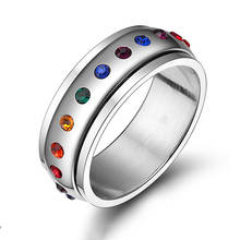 Anillo de boda de acero inoxidable 316L para hombre y mujer, sortija de boda de Color arcoíris, piedra, Circonia cúbica, zirconia, circonita, zirconita, colorido 2024 - compra barato