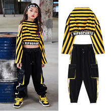 Children Jazz Dance Costumes Yellow Stripe Shirt Pants Jazz Hip Hop Dance Clothing Girls Street Dancewear Stage Outfits DQS3304 2024 - buy cheap